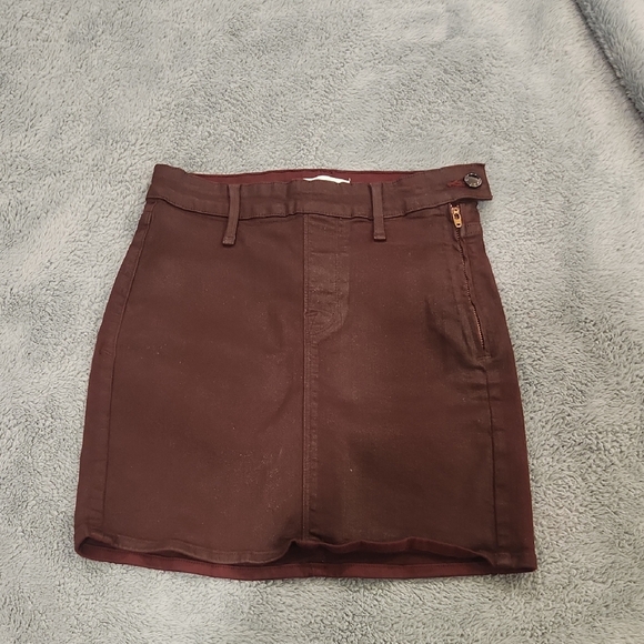 Good American Waxed Denim Deep Red Mini Skirt Size 00/24 - Picture 2 of 12